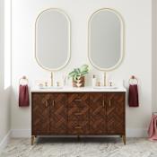 Signature Hardware Patzi 60" Free Standing Double Basin Vanity Set with Cabinet and Vanity Top  - 8" Widespread Faucet Holes Chocolate Bark Brown / Arctic White