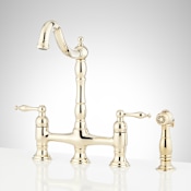 Signature Hardware Delacour 1.75 GPM Double Handle Bridge Kitchen Faucet with Side Spray Polished Brass