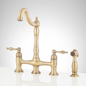 Signature Hardware Delacour 1.75 GPM Double Handle Bridge Kitchen Faucet with Side Spray Aged Brass