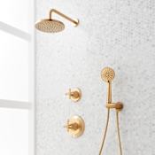 Signature Hardware Elita Pressure Balanced Shower System with Rainfall Shower Head, Cross Handles, Hand Shower, Hose, Valve Trim and Diverter - Accufit Rough-In Valve Included Brushed Gold