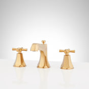 Signature Hardware Elita 1.2 GPM Widespread Bathroom Faucet with Cross Handles and Pop-Up Drain Assembly Brushed Gold