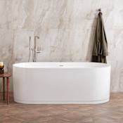 Signature Hardware Lolani 66" Solid Surface Soaking Freestanding Tub with Integrated Drain and Overflow White