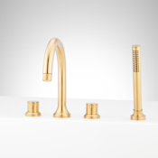 Signature Hardware Lentz Deck Mounted Roman Tub Filler and Hand Shower with Knob Handles - Less Valve Brushed Gold