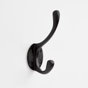 Signature Hardware Briony Cast Iron Double Robe Hook Black Powder Coat