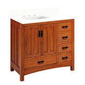 Signature Hardware Maybeck 36" Freestanding Oak Single Basin Vanity Set with Cabinet, Vanity Top, and Rectangular Undermount Sink - 8" Widespread Faucet Holes Tinted Oak / Arctic White