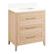 Signature Hardware Arrietty 30" Freestanding Bamboo Single Basin Vanity Set with Cabinet, Vanity Top, and Rectangular Undermount Sink - No Faucet Holes Natural Bamboo / Arctic White