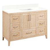 Signature Hardware Arrietty 48" Freestanding Bamboo Single Basin Vanity Set with Cabinet, Vanity Top, and Rectangular Undermount Sink - No Faucet Holes Natural Bamboo / Arctic White