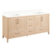Signature Hardware Arrietty 72" Freestanding Bamboo Double Basin Vanity Set with Cabinet, Vanity Top, and Rectangular Undermount Sinks - No Faucet Holes Natural Bamboo / Arctic White