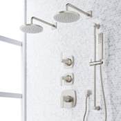 Signature Hardware Sefina Thermostatic Shower System with Rainfall Shower Head, Hand Shower, Slide Bar, Shower Arm, Hose, and Valve Trim - Rough-In Valve Included Brushed Nickel