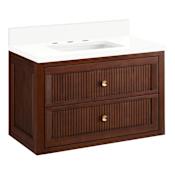 Signature Hardware Nikolai 30" Wall Mounted Mahogany Single Basin Vanity Set with Cabinet, Vanity Top, and Rectangular Under Mounted Sink - 8" Widespread Faucet Holes Winterland Walnut / Arctic White