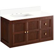 Signature Hardware Nikolai 36" Wall Mounted Mahogany Single Basin Vanity Set with Cabinet, Vanity Top, and Rectangular Under Mounted Sink - 8" Widespread Faucet Holes Winterland Walnut / Arctic White
