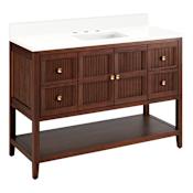 Signature Hardware Nikolai 48" Freestanding Mahogany Single Basin Vanity Set with Cabinet, Vanity Top, and Rectangular Undermount Sink - 8" Widespread Faucet Holes Winterland Walnut / Arctic White