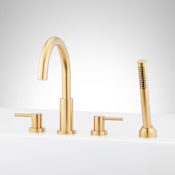 Signature Hardware Lexia Deck Mounted Roman Tub Filler with Hand Shower - Rough-In Valve Included Brushed Gold