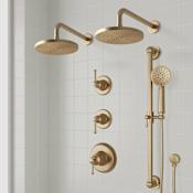 Signature Hardware Beasley Thermostatic Shower System with Rainfall Shower Head, Slide Bar, Hand Shower, Hose, Valve Trim and Diverter - Rough-In Valve Included Aged Brass