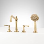 Signature Hardware Marceau 4-Hole Deck Mounted Roman Tub Filler Faucet with Lever Handles - Rough-In Valve Included Aged Brass