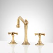 Signature Hardware Marceau 1.2 GPM Widespread Bathroom Faucet with Cross Handles and Pop-Up Drain Assembly Aged Brass