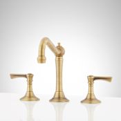 Signature Hardware Marceau 1.2 GPM Widespread Bathroom Faucet with Lever Handles and Pop-Up Drain Assembly Aged Brass