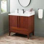 Signature Hardware Sybill 36" Freestanding Mahogany Single Basin Vanity Set with Cabinet, Vanity Top, and Rectangular Porcelain Sink - Single Faucet Hole Washed Walnut / Arctic White