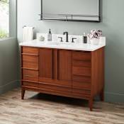 Signature Hardware Sybill 48" Freestanding Mahogany Single Basin Vanity Set with Cabinet, Vanity Top, and Rectangular Porcelain Sink - 8" Widespread Faucet Holes Washed Walnut / Arctic White
