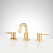 Signature Hardware Lexia 1.2 GPM Low Angle Widespread Bathroom Faucet with Lever Handles and Pop-Up Drain Assembly Brushed Gold
