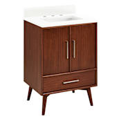 Signature Hardware Novak 24" Single Vanity Set with Mahogany Cabinet and Rectangular Porcelain Sink - 8" Widespread Faucet Holes True Walnut / Arctic White