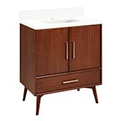 Signature Hardware Novak 30" Single Vanity Set with Mahogany Cabinet and Rectangular Porcelain Sink - Single Faucet Hole True Walnut / Arctic White
