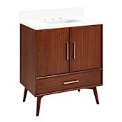 Signature Hardware Novak 30" Single Vanity Set with Mahogany Cabinet and Rectangular Porcelain Sink - 8" Widespread Faucet Holes True Walnut / Arctic White