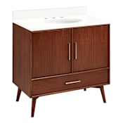 Signature Hardware Novak 36" Single Vanity Set with Mahogany Cabinet and Oval Porcelain Sink - 8" Widespread Faucet Holes True Walnut / Arctic White