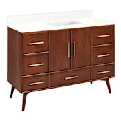Signature Hardware Novak 48" Single Vanity Set with Mahogany Cabinet and Rectangular Porcelain Sink - Single Faucet Hole True Walnut / Arctic White