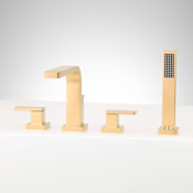 Signature Hardware Hibiscus Deck Mounted Tub Filler Faucet - Includes Hand Shower and Valve Brushed Gold