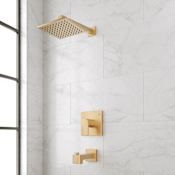 Signature Hardware Hibiscus Pressure Balanced Shower System with Shower Head, Tub Spout, Shower Arm, and Valve Trim Brushed Gold