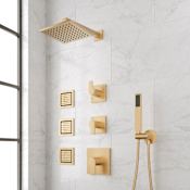Signature Hardware Hibiscus Thermostatic Shower System with Shower Head, Hand Shower, Shower Arm, Hose, and Valve Trim Brushed Gold