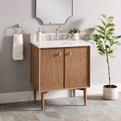 Signature Hardware Wendolyn 30" Freestanding Teak Single Basin Vanity Set with Cabinet, Vanity Top, and Rectangular Undermount Sink - 8" Widespread Faucet Holes Washed Teak / Arctic White
