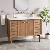 Signature Hardware Wendolyn 48" Freestanding Teak Single Basin Vanity Set with Cabinet, Vanity Top, and Rectangular Undermount Sink - No Faucet Hole Washed Teak / Arctic White