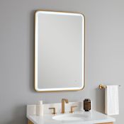 Signature Hardware Faysel 24"W x 36"H Rectangular Framed Bathroom Mirror with LED Lighting Brushed Gold