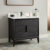 Signature Hardware Aliso 36" Freestanding Teak Single Basin Vanity Set with Cabinet, Vanity Top, and Rectangular Undermount Sink - Single Faucet Hole Charred Timber Black / Arctic White