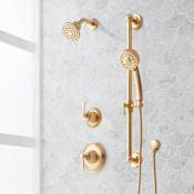 Signature Hardware Pendleton Ceramic Disc, Pressure Balanced Shower System with Shower Head, Hand Shower, Slide Bar, Shower Arm, and Hose - Valve Included Brushed Gold