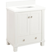 Signature Hardware Theroux 30" Single Vanity Set with Acacia Cabinet and Rectangular Porcelain Sink - No Faucet Holes Bright White / Arctic White
