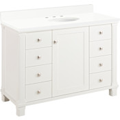 Signature Hardware Theroux 48" Single Vanity Set with Acacia Cabinet and Oval Porcelain Sink - 8" Widespread Faucet Holes Bright White / Arctic White