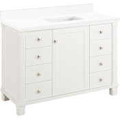 Signature Hardware Theroux 48" Single Vanity Set with Acacia Cabinet and Rectangular Porcelain Sink - No Faucet Holes Bright White / Arctic White
