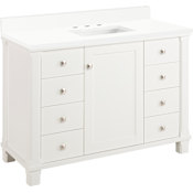 Signature Hardware Theroux 48" Single Vanity Set with Acacia Cabinet and Rectangular Porcelain Sink - 8" Widespread Faucet Holes Bright White / Arctic White