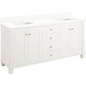 Signature Hardware Theroux 72" Double Vanity Set with Acacia Cabinet and Rectangular Porcelain Sinks - 8" Widespread Faucet Holes Bright White / Arctic White