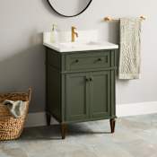 Signature Hardware Elmdale 24" Single Vanity Set with Mahogany Cabinet and Rectangular Porcelain Sink - Single Faucet Hole Dark Olive Green / Arctic White