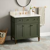 Signature Hardware Elmdale 36" Single Vanity Set with Mahogany Cabinet and Oval Porcelain Sink - 8" Widespread Faucet Holes Dark Olive Green / Arctic White