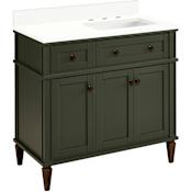 Signature Hardware Elmdale 36" Single Vanity Set with Mahogany Cabinet and Rectangular Porcelain Sink - 8" Widespread Faucet Holes Dark Olive Green / Arctic White