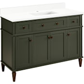 Signature Hardware Elmdale 48" Single Vanity Set with Mahogany Cabinet and Rectangular Porcelain Sink - Single Faucet Hole Dark Olive Green / Arctic White