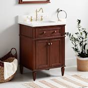 Signature Hardware Elmdale 24" Single Vanity Set with Mahogany Cabinet and Rectangular Porcelain Sink - 8" Widespread Faucet Holes Antique Brown / Arctic White