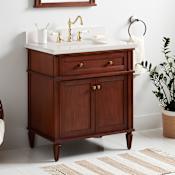 Signature Hardware Elmdale 30" Single Vanity Set with Mahogany Cabinet and Rectangular Porcelain Sink - 8" Widespread Faucet Holes Antique Brown / Arctic White