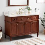 Signature Hardware Elmdale 48" Single Vanity Set with Mahogany Cabinet and Rectangular Porcelain Sink - 8" Widespread Faucet Holes Antique Brown / Arctic White