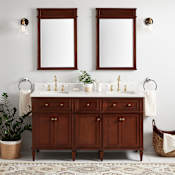 Signature Hardware Elmdale 60" Double Vanity Set with Mahogany Cabinet and Rectangular Porcelain Sinks - 8" Widespread Faucet Holes Antique Brown / Arctic White
